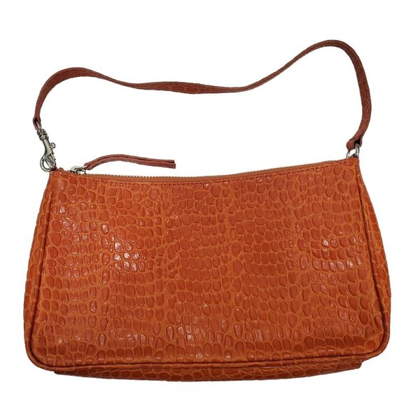 Banana Republic Y2K Orange Croc‎ Embossed 100% Cow Leather Small Shoulder Bag - Picture 1 of 5
